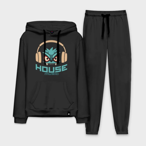 Мужской костюм хлопок с толстовкой лицо в наушниках и надпись 'House Music'