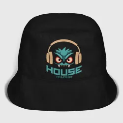 Женская панама хлопок лицо в наушниках и надпись 'House Music'