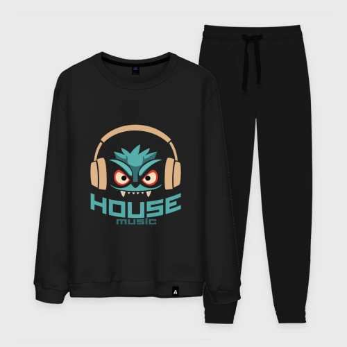Мужской костюм хлопок лицо в наушниках и надпись 'House Music'