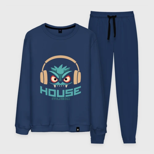 Мужской костюм хлопок лицо в наушниках и надпись 'House Music'