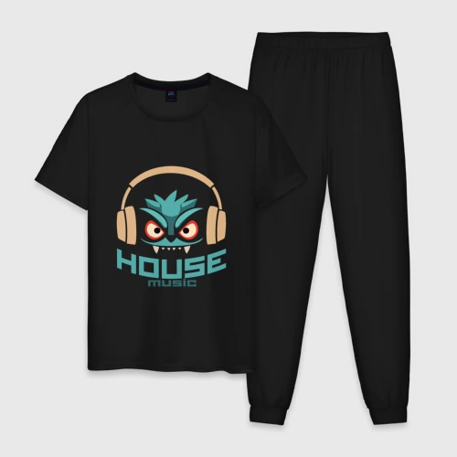 Мужская пижама хлопок лицо в наушниках и надпись 'House Music'