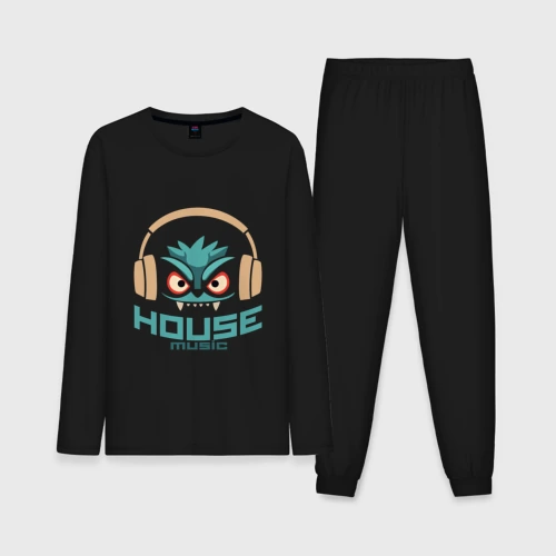Мужская пижама с лонгсливом хлопок лицо в наушниках и надпись 'House Music'
