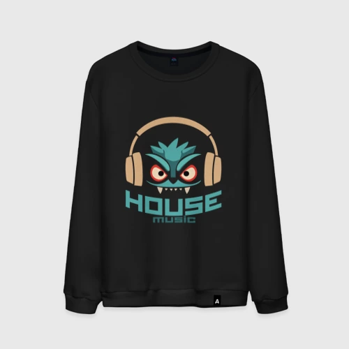 Мужской свитшот хлопок лицо в наушниках и надпись 'House Music'