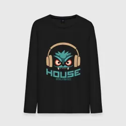 Мужской лонгслив хлопок лицо в наушниках и надпись 'House Music'