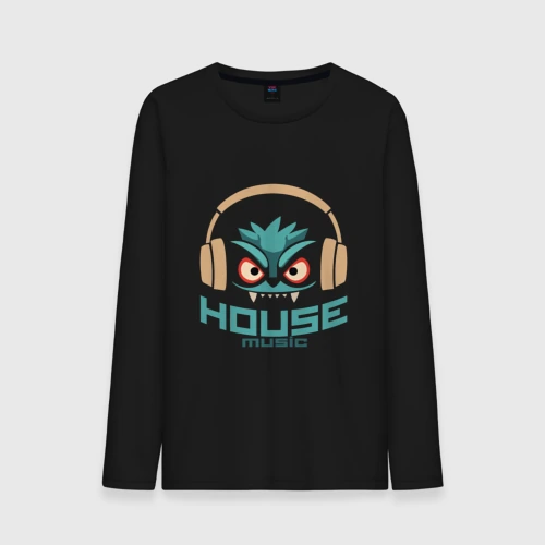 Мужской лонгслив хлопок лицо в наушниках и надпись 'House Music'