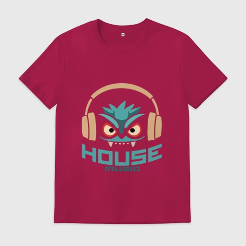 Мужская футболка хлопок лицо в наушниках и надпись 'House Music'