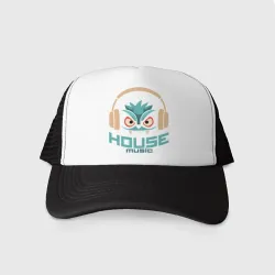 Кепка тракер с сеткой лицо в наушниках и надпись 'House Music'