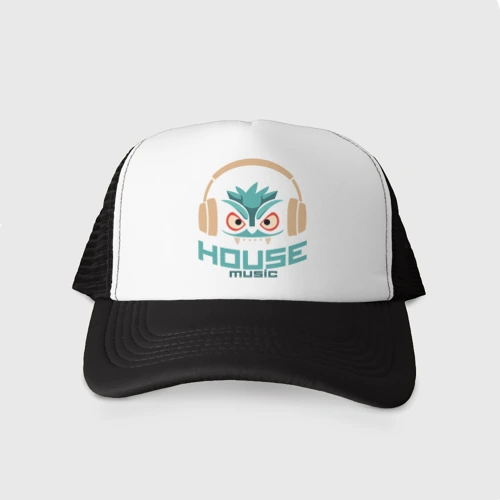 Кепка тракер с сеткой лицо в наушниках и надпись 'House Music'