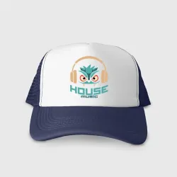 Кепка тракер с сеткой лицо в наушниках и надпись 'House Music'