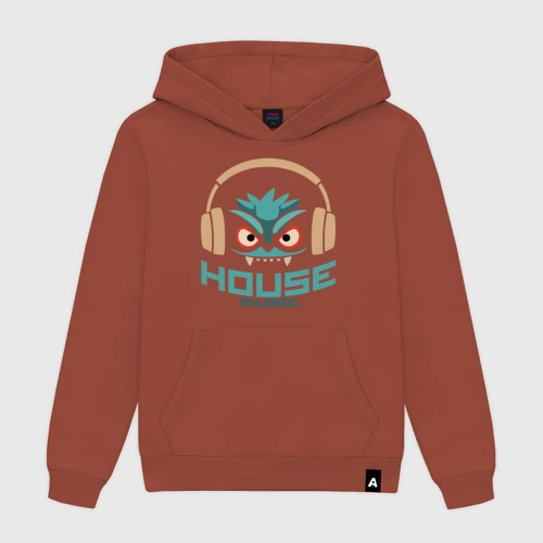 Мужская толстовка хлопок лицо в наушниках и надпись 'House Music'