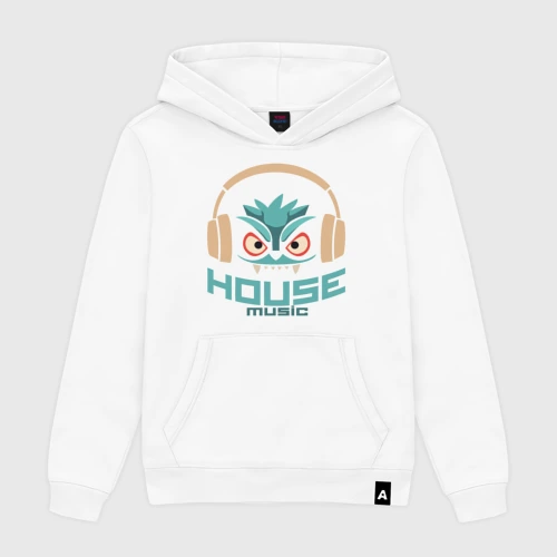 Мужская толстовка хлопок лицо в наушниках и надпись 'House Music'