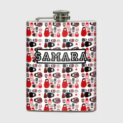 Фляга Много матрешек и надпись Самара на английском