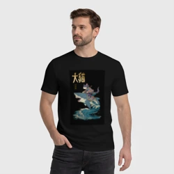Мужская футболка хлопок Кот-самурай на акуле - фото 2