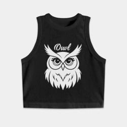 Женская укороченная майка-топ хлопок Сова с большими глазами