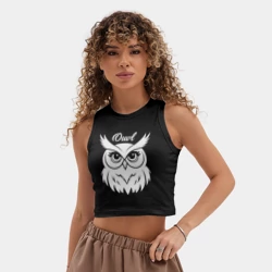 Женская укороченная майка-топ хлопок Сова с большими глазами - фото 2