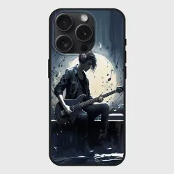 Чехол силиконовый для Apple iPhone 15 Pro матовый Играющий на гитаре в свете Луны музыкант