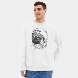 Мужской свитшот oversize без начеса хлопок Мопс космонавт - фото 2