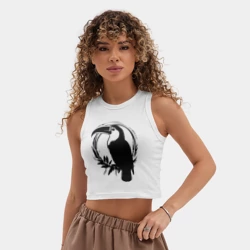 Женская укороченная майка-топ хлопок Тукан в круге - фото 2