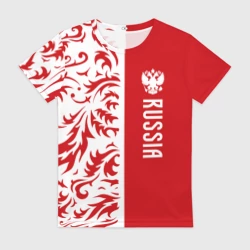 Женская футболка 3D Россия - красная хохлома