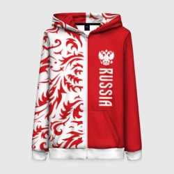 Женская толстовка 3D на молнии Россия - красная хохлома