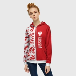 Женская толстовка 3D на молнии Россия - красная хохлома - фото 2