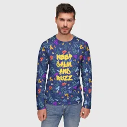 Мужской лонгслив 3D Keep calm and buzz - пчелы и цветы - фото 2
