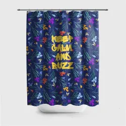 Штора 3D для ванной Keep calm and buzz - пчелы и цветы