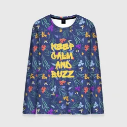 Мужской лонгслив 3D Keep calm and buzz - пчелы и цветы