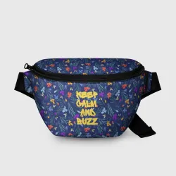 Поясная сумка 3D Keep calm and buzz - пчелы и цветы