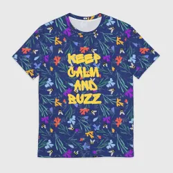 Мужская футболка 3D Keep calm and buzz - пчелы и цветы