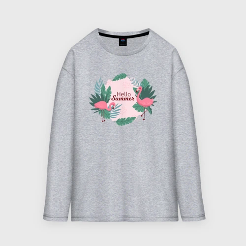 Мужской лонгслив oversize хлопок Фламинго с надписью привет лето