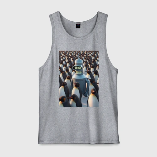 Мужская майка хлопок Bender bending robot among the penguins
