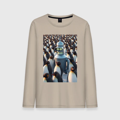 Мужской лонгслив хлопок Bender bending robot among the penguins