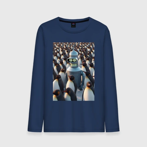 Мужской лонгслив хлопок Bender bending robot among the penguins