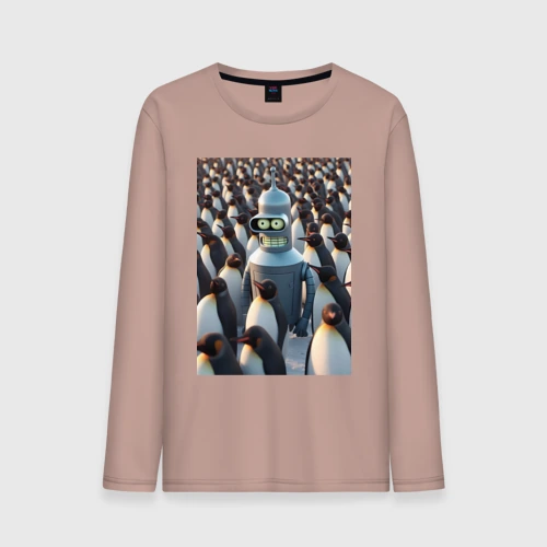 Мужской лонгслив хлопок Bender bending robot among the penguins