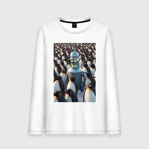 Мужской лонгслив хлопок Bender bending robot among the penguins