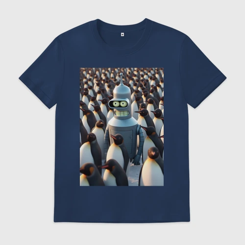 Мужская футболка хлопок Bender bending robot among the penguins