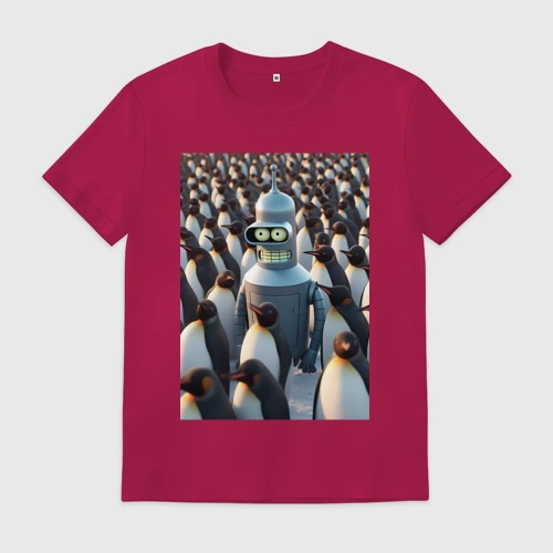 Мужская футболка хлопок Bender bending robot among the penguins