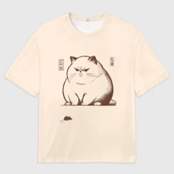 Женская футболка oversize 3D Недовольный кот и мышь
