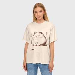 Женская футболка oversize 3D Недовольный кот и мышь - фото 2