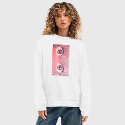 Женский свитшот oversize без начеса хлопок Эта фарфоровая кукла влюбилась : глаза  - фото 2