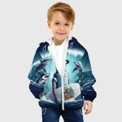Детская куртка 3D Bender is a cool surfer among sharks  - фото 2