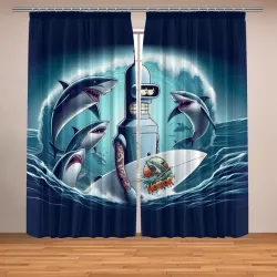 Фотошторы Bender is a cool surfer among sharks 