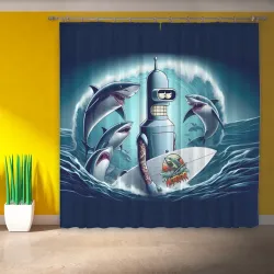 Фотошторы Bender is a cool surfer among sharks  - фото 2