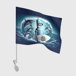 Флаг для автомобиля Bender is a cool surfer among sharks 