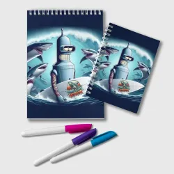 Блокнот Bender is a cool surfer among sharks 