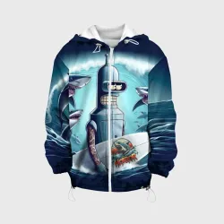 Детская куртка 3D Bender is a cool surfer among sharks 