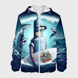 Мужская куртка 3D Bender is a cool surfer among sharks 