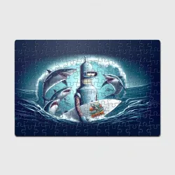 Головоломка Пазл магнитный 126 элементов Bender is a cool surfer among sharks 