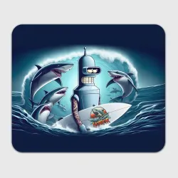 Прямоугольный коврик для мышки Bender is a cool surfer among sharks 